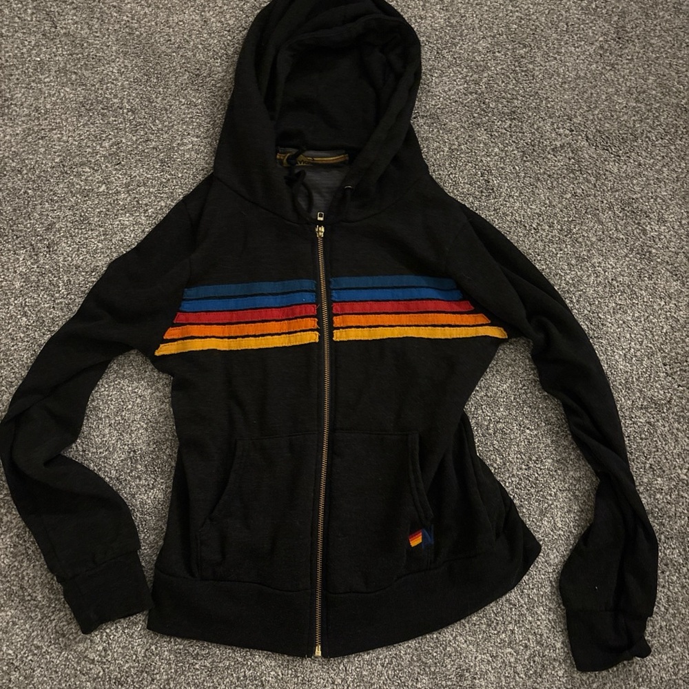 Black Hoodie with Multicolor Stripes